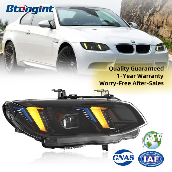 Retrofit Fang Style Headlight Assembly for 2010-2013 BMW 3 Series E93, Featuring LED daytime running light, turn signal and optical lens