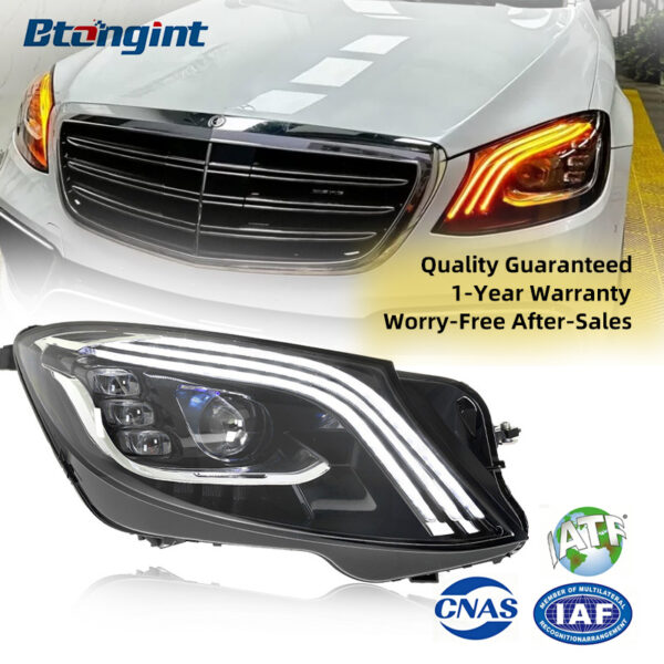 Retrofit Maybach-Style LED Headlight Assembly with Sequential DRL for Mercedes-Benz S-Class W222 (2014-2017 Models)