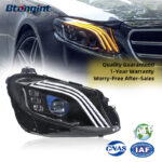 Compatible with 2016-2020 Mercedes-Benz E-Class W213, Maybach-style modified headlight assembly with LED daytime running lights and sequential turn signals