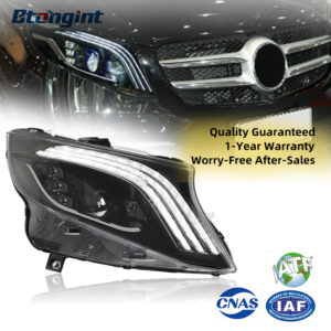 Suitable for Mercedes-Benz Vito W447 2016-2023, modified headlight assembly with LED projector lenses and triple-stripe sequential DRL.