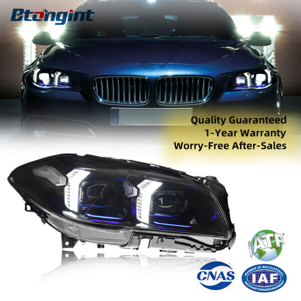 Fits 2011-2017 BMW 5 Series F10, Fang Style Headlight with LED DRL, Turn Signal & Lens