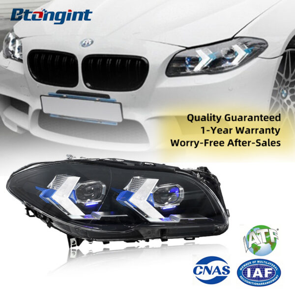 For BMW 5 Series F10 (2011-2017) Headlight Assembly Retrofit, New LED Daytime Running Light + Turn Signal + Bi-Xenon Projector Lens