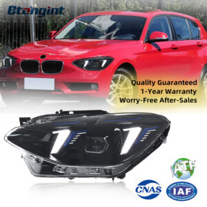 Fits 2012-2014 BMW 1 Series F20, Headlight Assembly Retrofit with Fang-style LED DRL, Turn Signal & Projector Lens