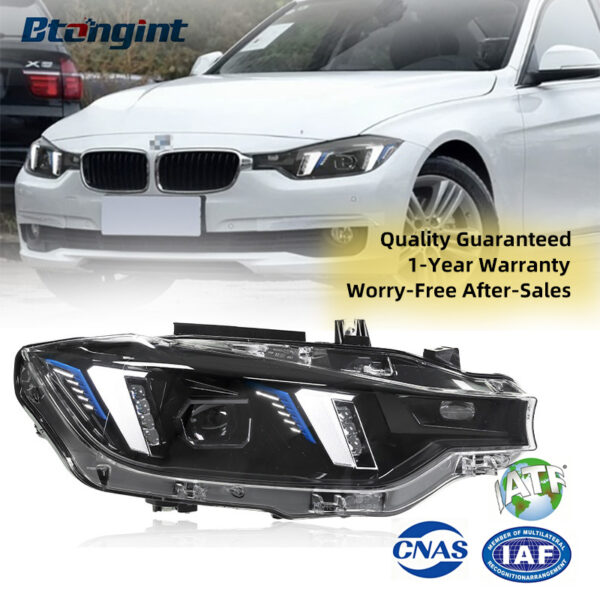 Fits 2013-2018 BMW 3 Series F30, Fang Style Headlight Assembly with LED DRL, Turn Signal & Projector Lens