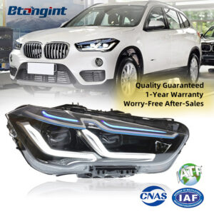 For 2016-2019 BMW X1 Headlight Assembly Retrofit: Bi-xenon Projector, Old Model Upgrade to New Style LED Daytime Running Lights & Turn Signals