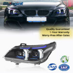 For BMW 5 Series E60 2003-2010 Headlight Assembly Retrofit, Fang Style LED Dual Color DRL Projector Headlamp