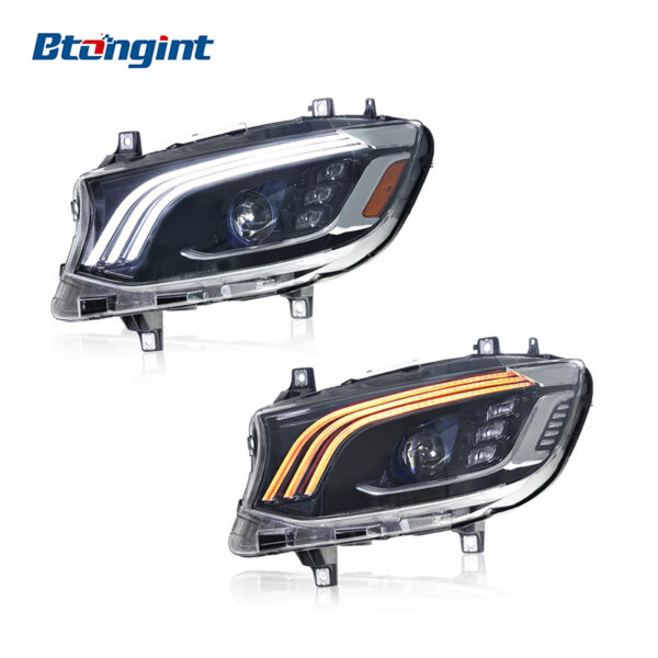 Mercedes-Benz Sprinter Headlight Assembly, Modified Three-Strip LED Daytime Running Light & Turn Signal, Fits 2019-2025 Models