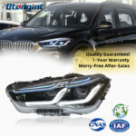 For 2016-2019 BMW X1 F48 Headlight Assembly, Retrofit Bi-Xenon Dual Projector, Old To New LED DRL & Turn Signal