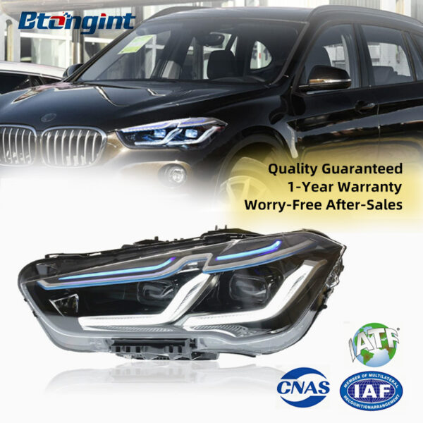 For 2016-2019 BMW X1 F48 Headlight Assembly, Retrofit Bi-Xenon Dual Projector, Old To New LED DRL & Turn Signal