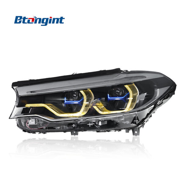 2018-2020 BMW G30 Headlights Retrofit, High Configuration Blue Trim Dual Color LED Scoop Daytime Running Light