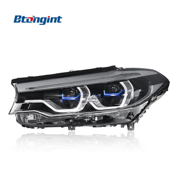 2018-2020 BMW G30 Headlights Retrofit, High Configuration Blue Trim Dual Color LED Scoop Daytime Running Light