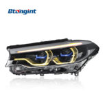 2018-2020 BMW G30 Headlights Retrofit, High Configuration Blue Trim Dual Color LED Scoop Daytime Running Light