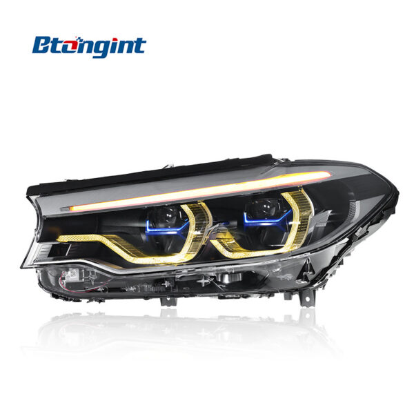 2018-2020 BMW G30 Headlights Retrofit, High Configuration Blue Trim Dual Color LED Scoop Daytime Running Light