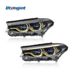 2018-2020 BMW G30 Headlights Retrofit, High Configuration Blue Trim Dual Color LED Scoop Daytime Running Light
