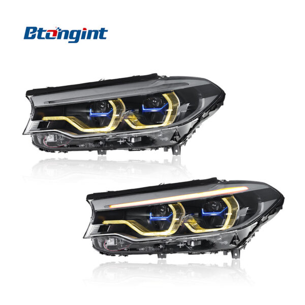 2018-2020 BMW G30 Headlights Retrofit, High Configuration Blue Trim Dual Color LED Scoop Daytime Running Light