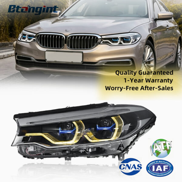 2018-2020 BMW G30 Headlights Retrofit, High Configuration Blue Trim Dual Color LED Scoop Daytime Running Light