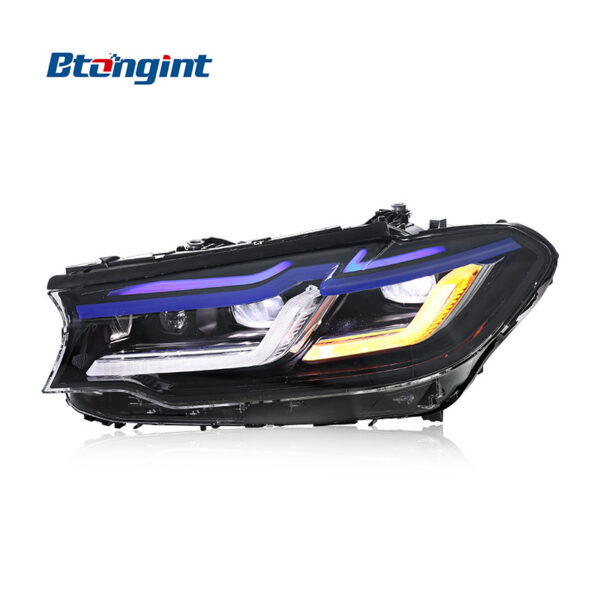 For 2018-2020 BMW 5 Series G30 Headlight Assembly, Upgrade M Competition Blue Eyebrow LED DRL, Turn Signal & Projector Lens