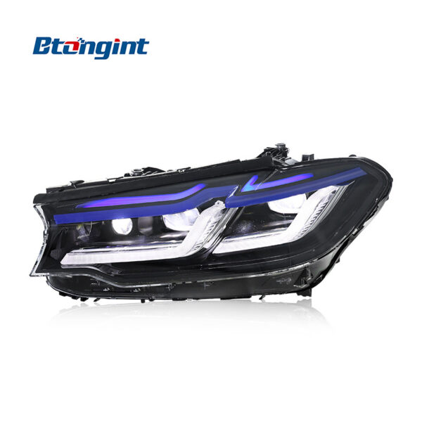For 2018-2020 BMW 5 Series G30 Headlight Assembly, Upgrade M Competition Blue Eyebrow LED DRL, Turn Signal & Projector Lens