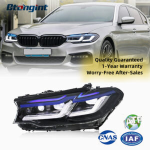 For 2018-2020 BMW 5 Series G30 Headlight Assembly, Upgrade M Competition Blue Eyebrow LED DRL, Turn Signal & Projector Lens