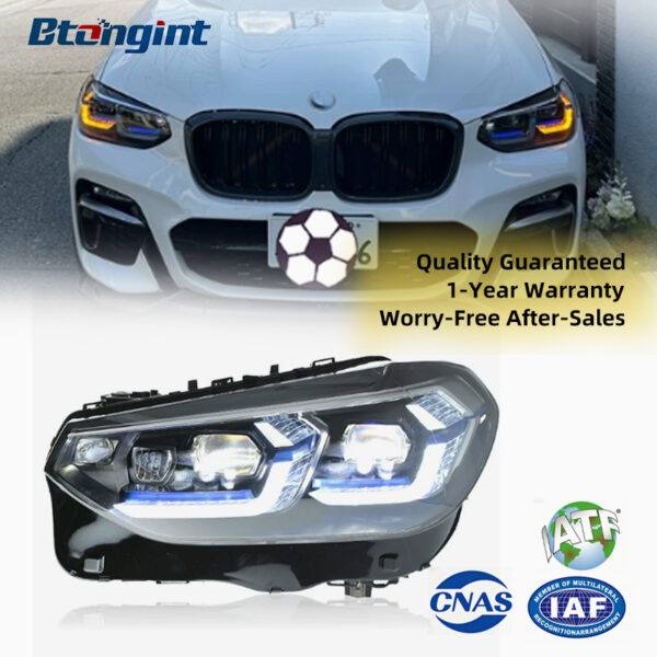 For 2018-2021 BMW X3 G08 Headlight Assembly, Upgrade New Style Blue Eyebrow LED Projector DRL & Turn Signal