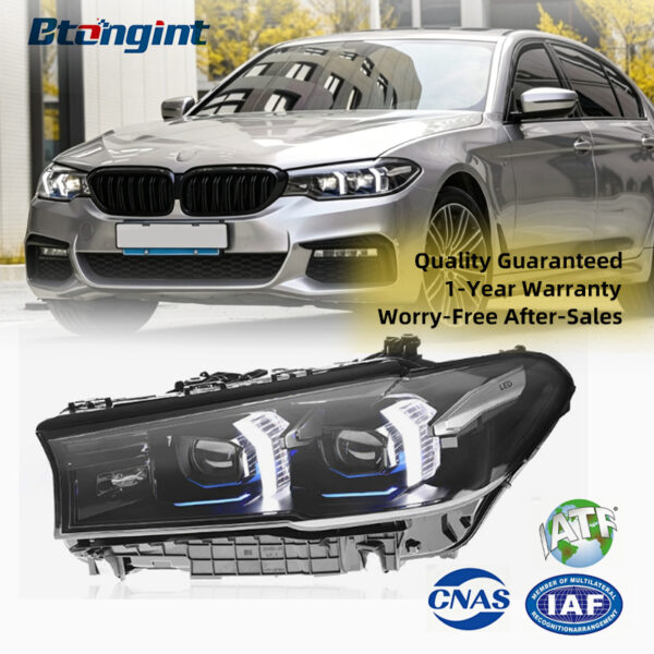For 2018-2023 BMW 5 Series G30 Headlight Assembly, Upgrade Fangs Style LED DRL, Turn Signal & Projector Lens