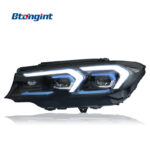 For 2020-2022 BMW 3 Series G20 Headlight Assembly, Retrofit Blue Bezel LED Projector DRL & Sequential Turn Signal