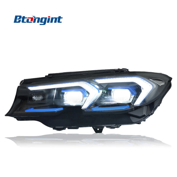 For 2020-2022 BMW 3 Series G20 Headlight Assembly, Retrofit Blue Bezel LED Projector DRL & Sequential Turn Signal