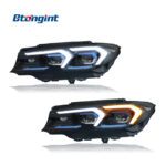 For 2020-2022 BMW 3 Series G20 Headlight Assembly, Retrofit Blue Bezel LED Projector DRL & Sequential Turn Signal