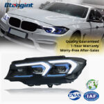For 2020-2022 BMW 3 Series G20 Headlight Assembly, Retrofit Blue Bezel LED Projector DRL & Sequential Turn Signal