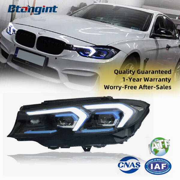 For 2020-2022 BMW 3 Series G20 Headlight Assembly, Retrofit Blue Bezel LED Projector DRL & Sequential Turn Signal