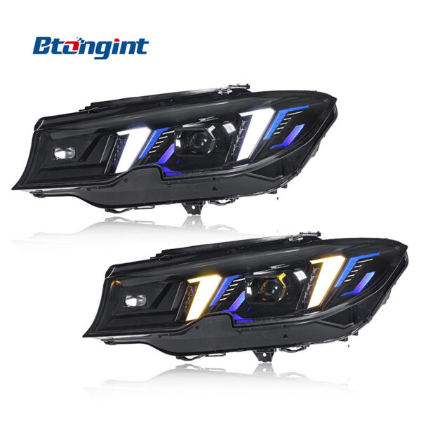 For 2020-2022 BMW 3 Series G20 Headlight Assembly, Retrofit Fangs Style Dual-Color LED DRL & Turn Signal Projector Lamp