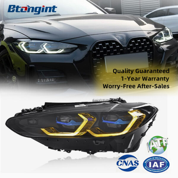 For 2021-2023 BMW 4 Series G22 Headlight Assembly, Upgrade Base to High Spec LED DRL with Dual-Color Golden Eyes