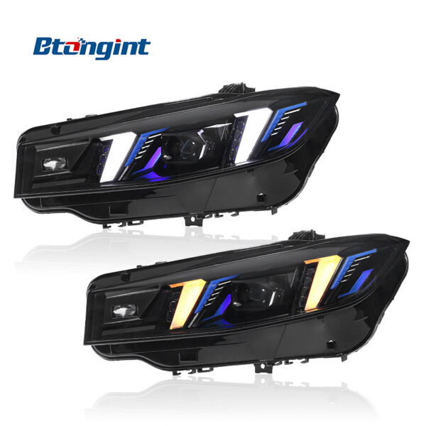 2023-2024 BMW 3 Series G20 Headlight Retrofit, Fangs Style Dual-Color LED Daytime Running Light, Laser Projector Lens