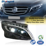 Full LED Projector Headlight Assembly Upgrade with Light Guide DRL, High Spec Trim, Fits Mercedes-Benz Vito 2016-2023