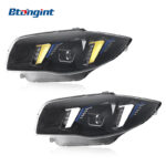 For 2004-2011 BMW 1 Series E87 Headlight Retrofit, Fang Style Dual Color LED DRL Projector Headlight Assembly
