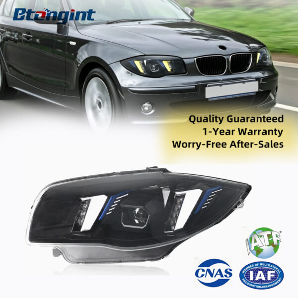 For 2004-2011 BMW 1 Series E87 Headlight Retrofit, Fang Style Dual Color LED DRL Projector Headlight Assembly