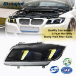 For 2005-2012 BMW 3 Series E90 Headlight Assembly Retrofit, Fangs Style LED DRL & Turn Signal Projector Headlamp