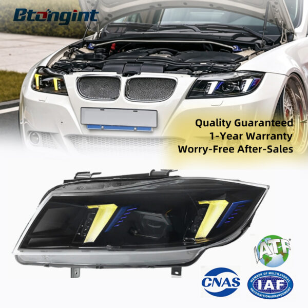 For 2005-2012 BMW 3 Series E90 Headlight Assembly Retrofit, Fangs Style LED DRL & Turn Signal Projector Headlamp
