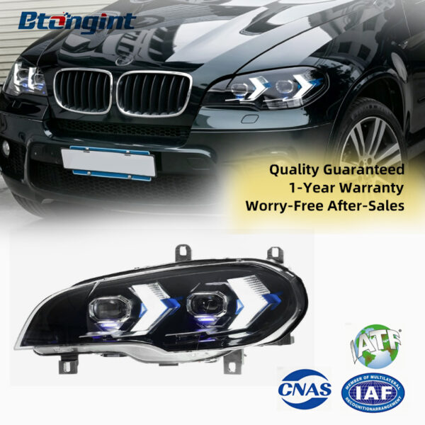 For 2007-2013 BMW X5 E70 Headlight Assembly Retrofit, New Style X5 LED DRL, Turn Signal, Dual Projector Lens