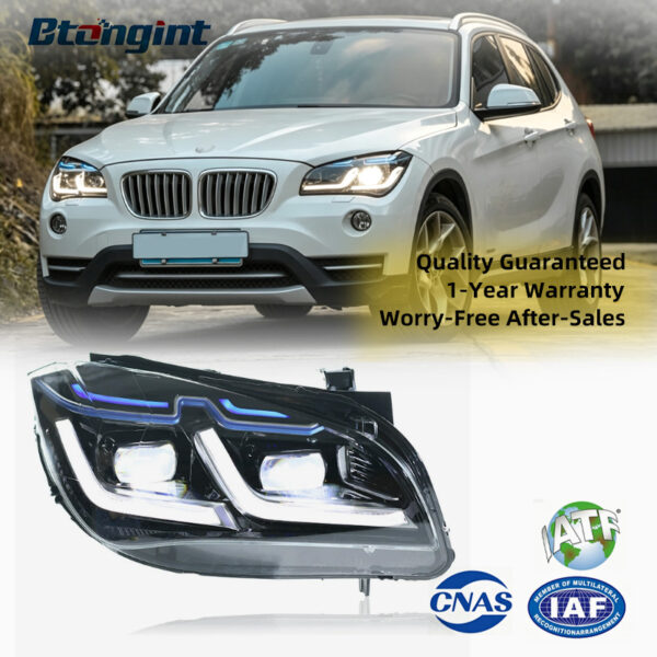 For 2010-2015 BMW X1 E84 Headlight Assembly Retrofit, LED Projector with Blue Eyebrow DRL & LED Turn Signal