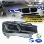 For 2010-2017 BMW X3 Headlight Assembly Retrofit, M Style F25 F26 Upgrade LED DRL Blue Eyebrow Headlights
