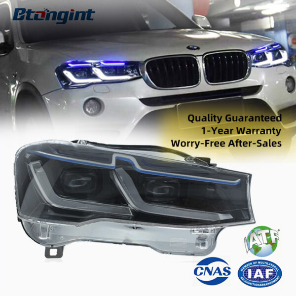 For 2010-2017 BMW X3 Headlight Assembly Retrofit, M Style F25 F26 Upgrade LED DRL Blue Eyebrow Headlights