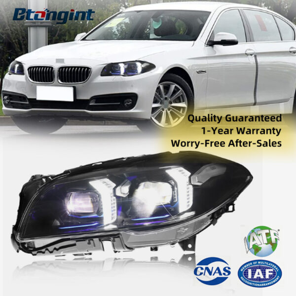 For 2011-2017 BMW 5 Series F10 Headlight Assembly Retrofit, Fang Style LED DRL & Sequential Turn Signal Projector