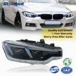 For 2012-2018 BMW 3 Series Blue Eyebrow Headlight Assembly Retrofit, High Spec LED Projector & Turn Signal for F30/F35