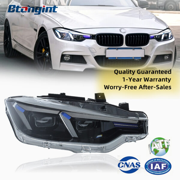 For 2012-2018 BMW 3 Series Blue Eyebrow Headlight Assembly Retrofit, High Spec LED Projector & Turn Signal for F30/F35