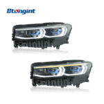 For 2016-2018 BMW 7 Series G12 Headlight Assembly, Modified New Style Blue Ring LED Projector Lens, DRL & Turn Signal
