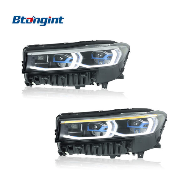 For 2016-2018 BMW 7 Series G12 Headlight Assembly, Modified New Style Blue Ring LED Projector Lens, DRL & Turn Signal