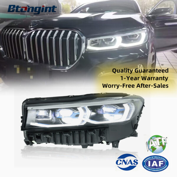 For 2016-2018 BMW 7 Series G12 Headlight Assembly, Modified New Style Blue Ring LED Projector Lens, DRL & Turn Signal