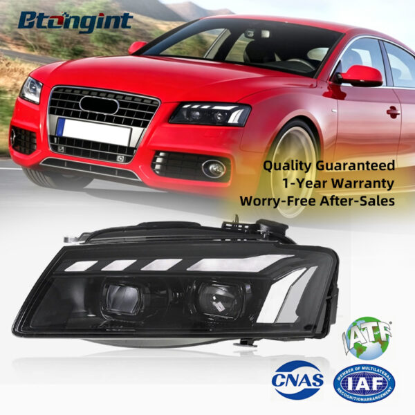 For 2008-2011 Audi A5 Headlight Assembly Retrofit, RS5 Style LED DRL Sequential Turn Signal Projector Headlamp