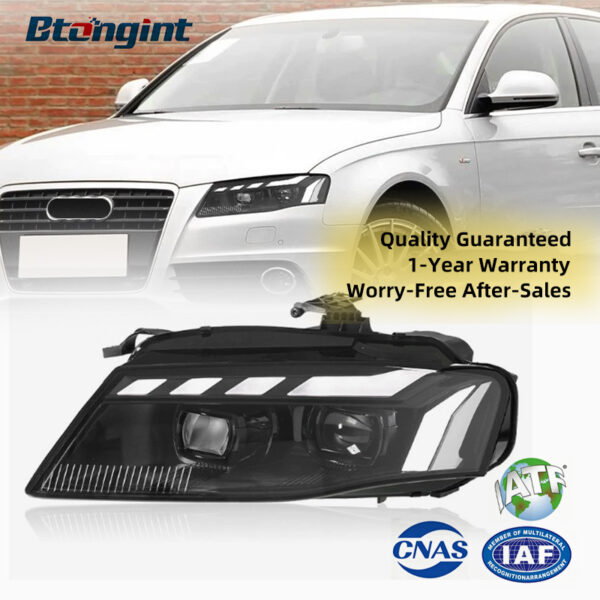 For 2008-2012 Audi A4 B8 Headlight Assembly Retrofit, RS Style LED DRL Sequential Turn Signal Projector Headlamp
